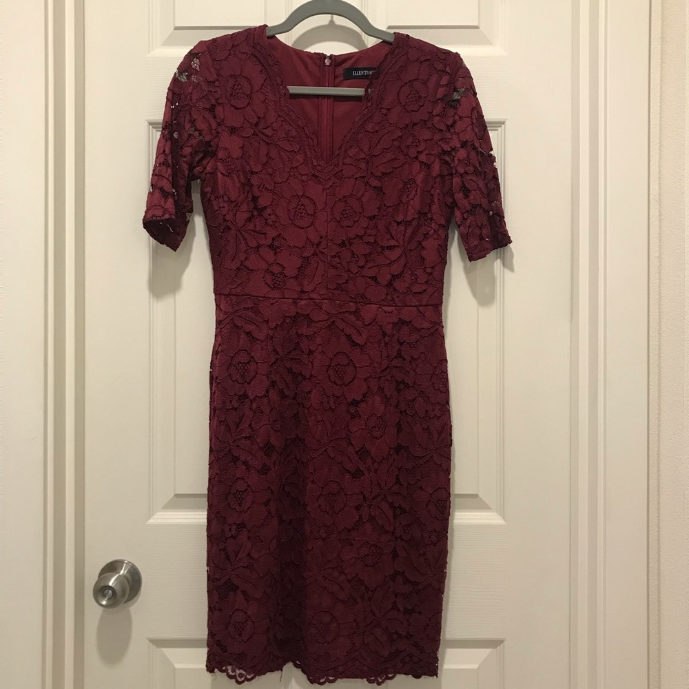 Ellen Tracy Short-Sleeve Lace Sheath Dress